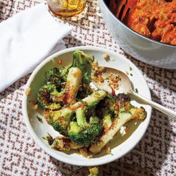 Roasted Broccoli with Olive and Almond Pesto