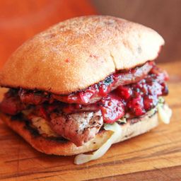 Grilled-Pork Sandwiches With Grilled-Plum Chutney and Cabbage Slaw Recipe