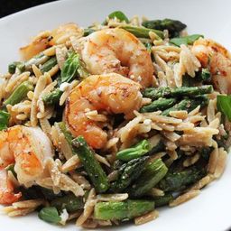 Skillet Shrimp with Orzo, Feta and Asparagus Recipe