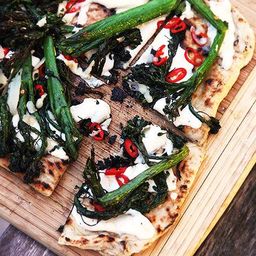 Grilled Pizza With Grilled Broccolini, Chilies, and Garlic Recipe