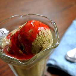 Scooped: Pistachio Gelato with Strawberry Sauce Recipe