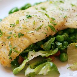 Seared Cod with Peas, Pancetta, and Wilted Lettuce Recipe
