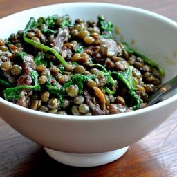 French Lentils with Sausage, Wilted Arugula, &amp; Dijon Mustard Recipe