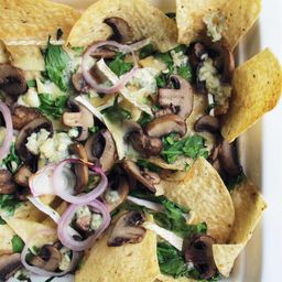 Blue Cheese and Brie Nachos With Mushrooms and Spinach Recipe