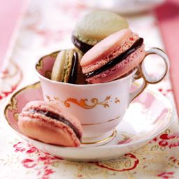 Pink macaroons with chocolate filling