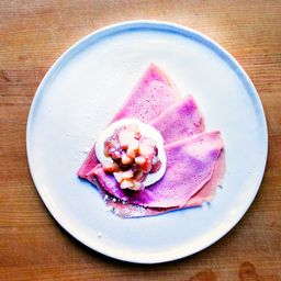Pink Blini with Gooseberry-Apple Compote