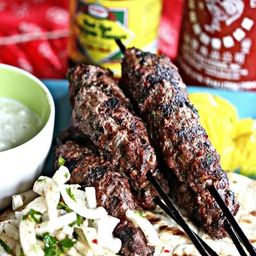 Grilled Beef Kebabs With Yogurt-Mint Sauce and Onion Salad Recipe